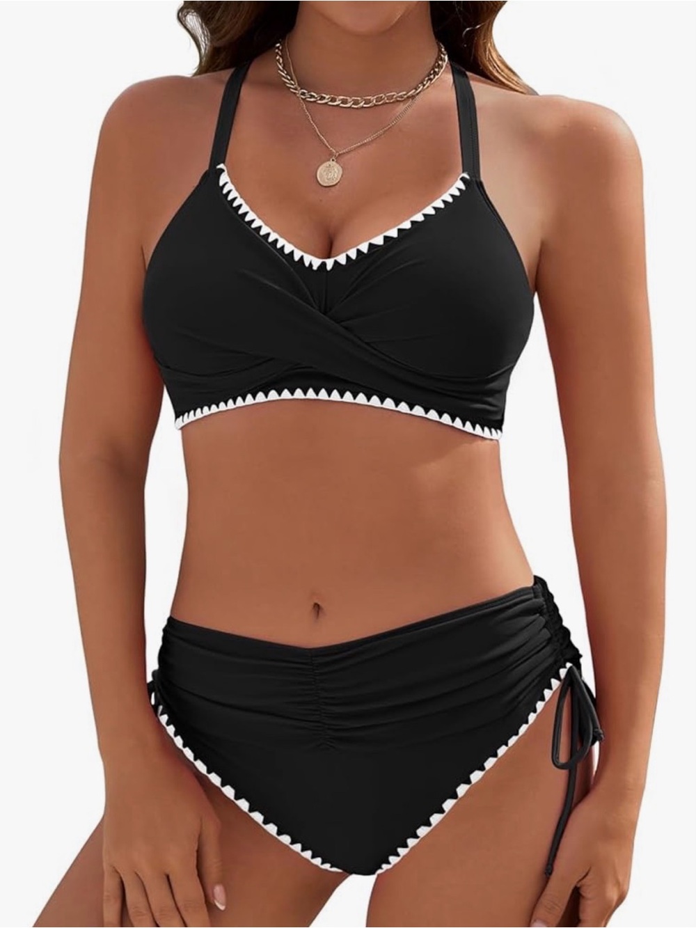 Black Two-Piece Women's Bikini with White Contrast Trim